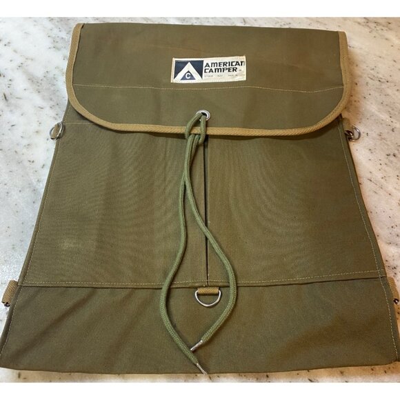 American Camper #427 Green Canvas Knapsack Bag Backpack Messenger Hiking - Picture 1 of 4